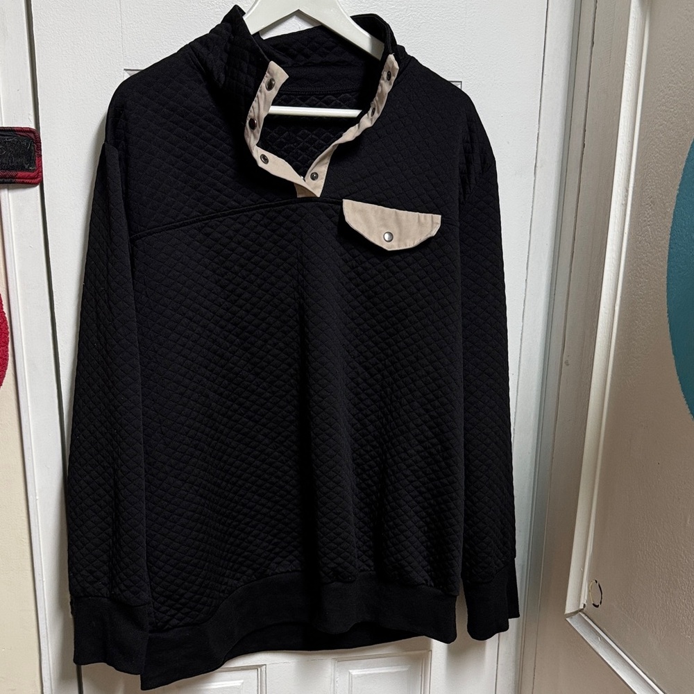 Women's Black Quilted Sweater with Tan Accents